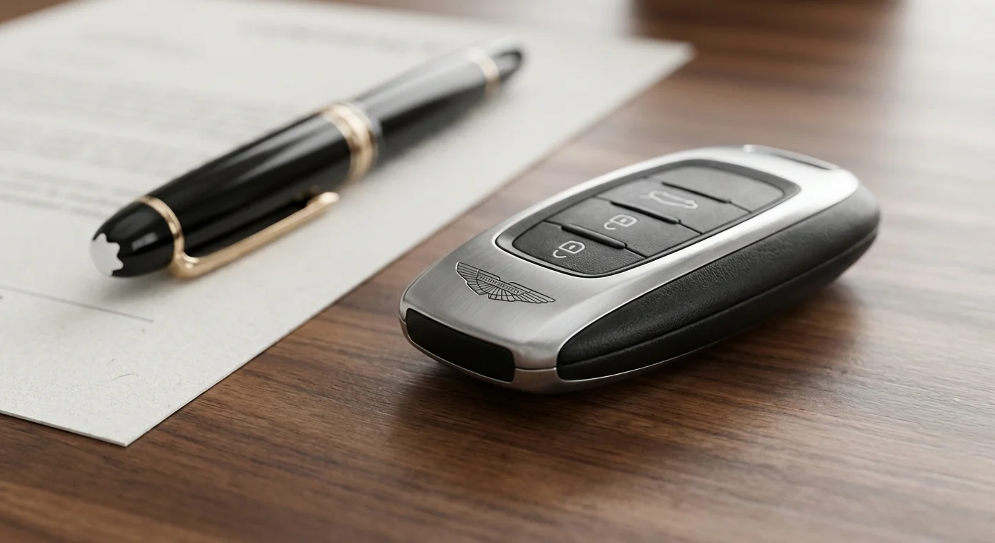 A pen and car keys on a contract, illustrating the lease buyout paperwork process.