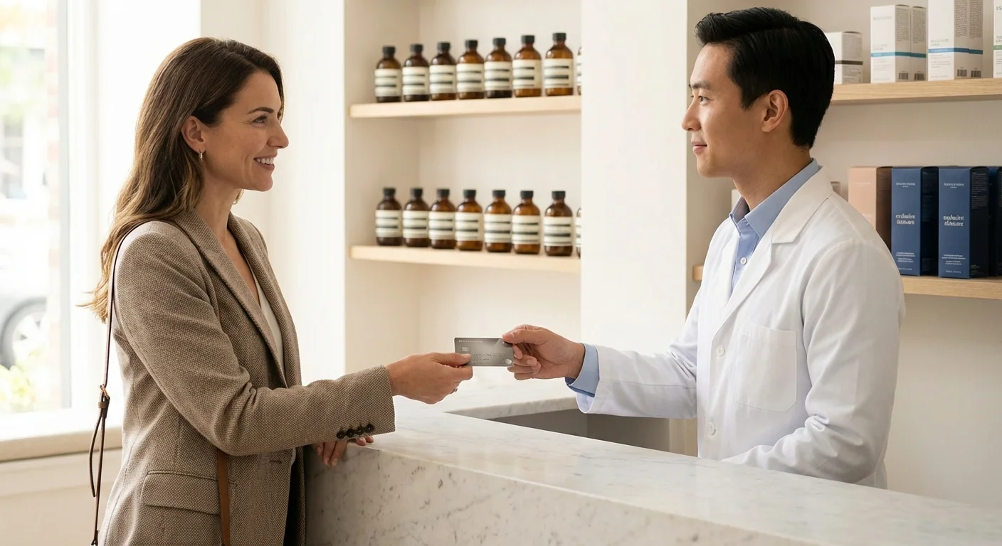 A person paying with a credit card at a clean, modern counter.