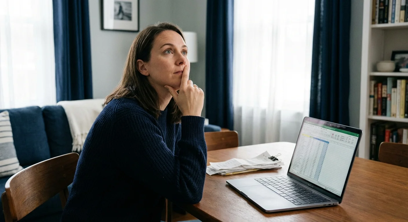 A person reading their car's owner manual in a garage.