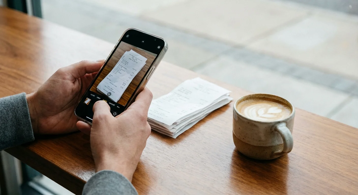 A person scanning receipts with a smartphone, illustrating the shoebox strategy.