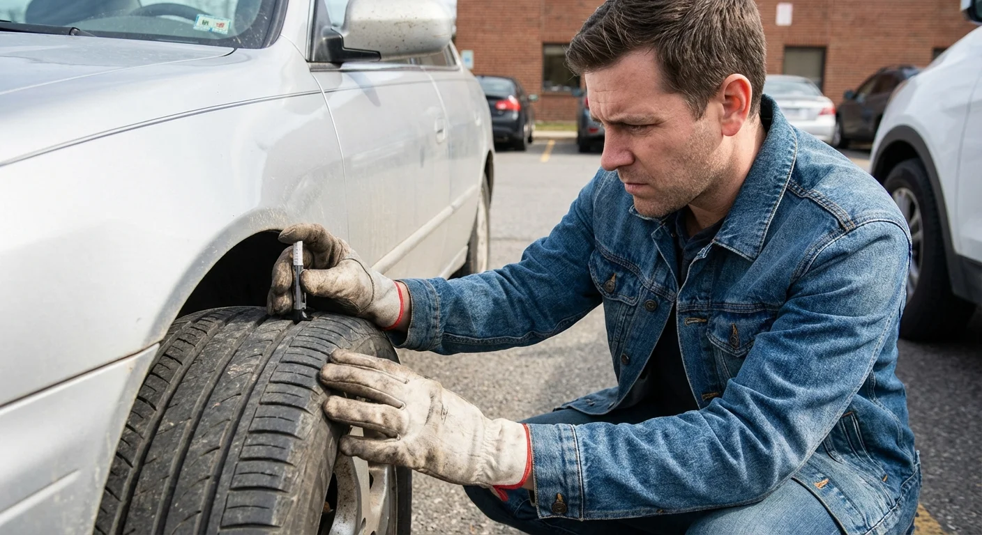 A shopper comparing labels on two different bottles in a store.