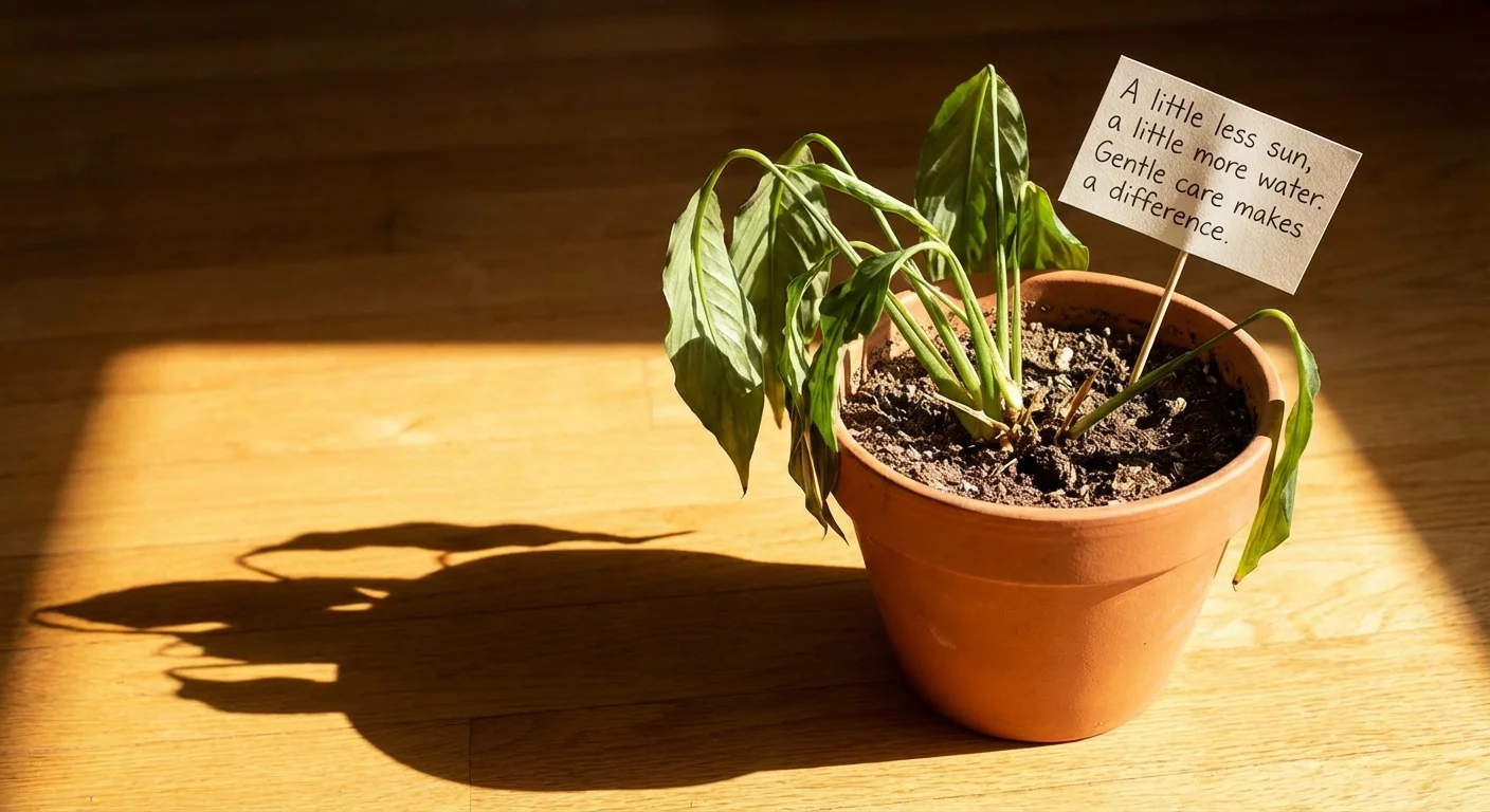A slightly wilted plant in a pot, showing the effects of improper care.