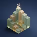 3D isometric bar chart with translucent blocks and a glowing plant sprout at the peak