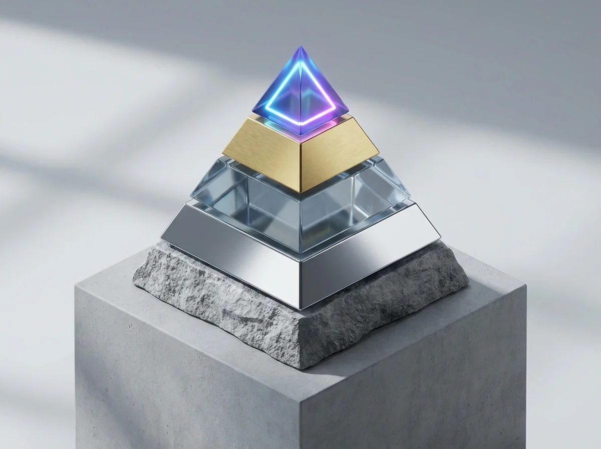 A five-layered 3D pyramid showing a step-by-step hierarchy of savings.
