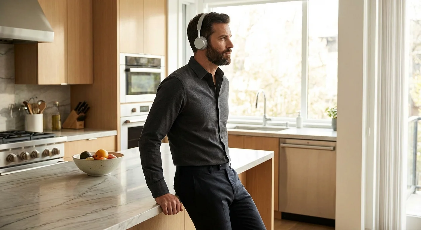 A man wearing a headset, prepared for a focused negotiation call.