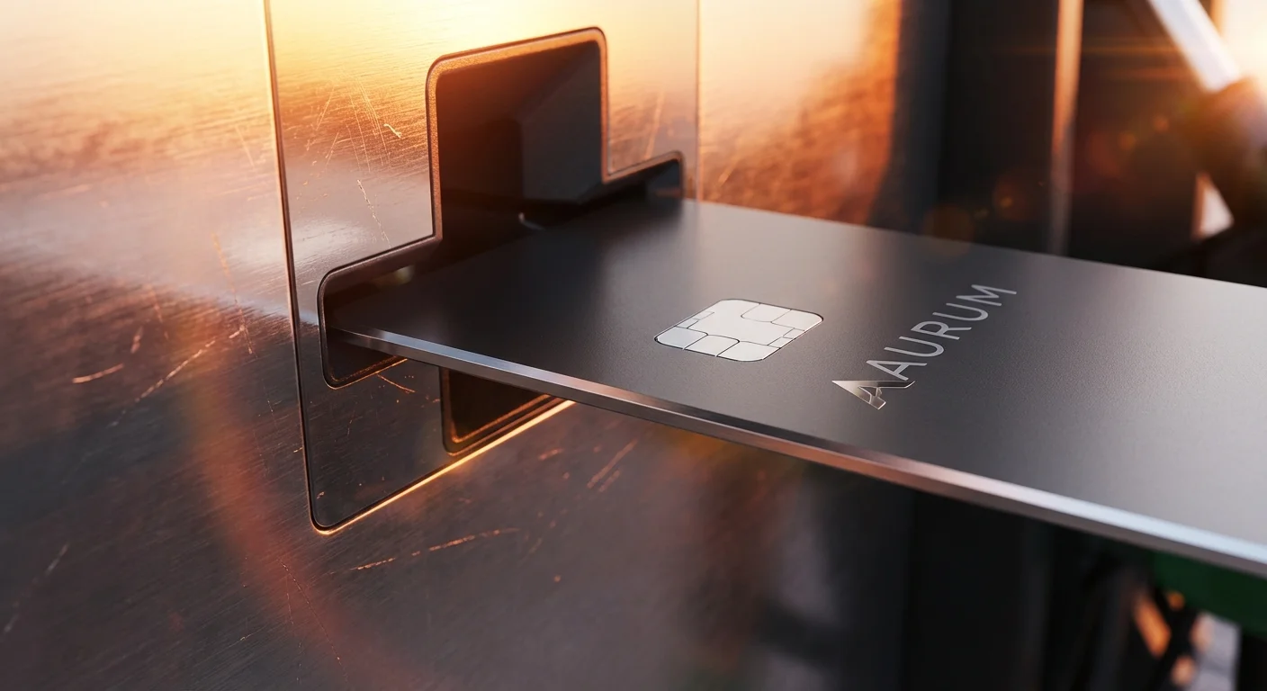 A credit card being inserted into a gas pump card reader.