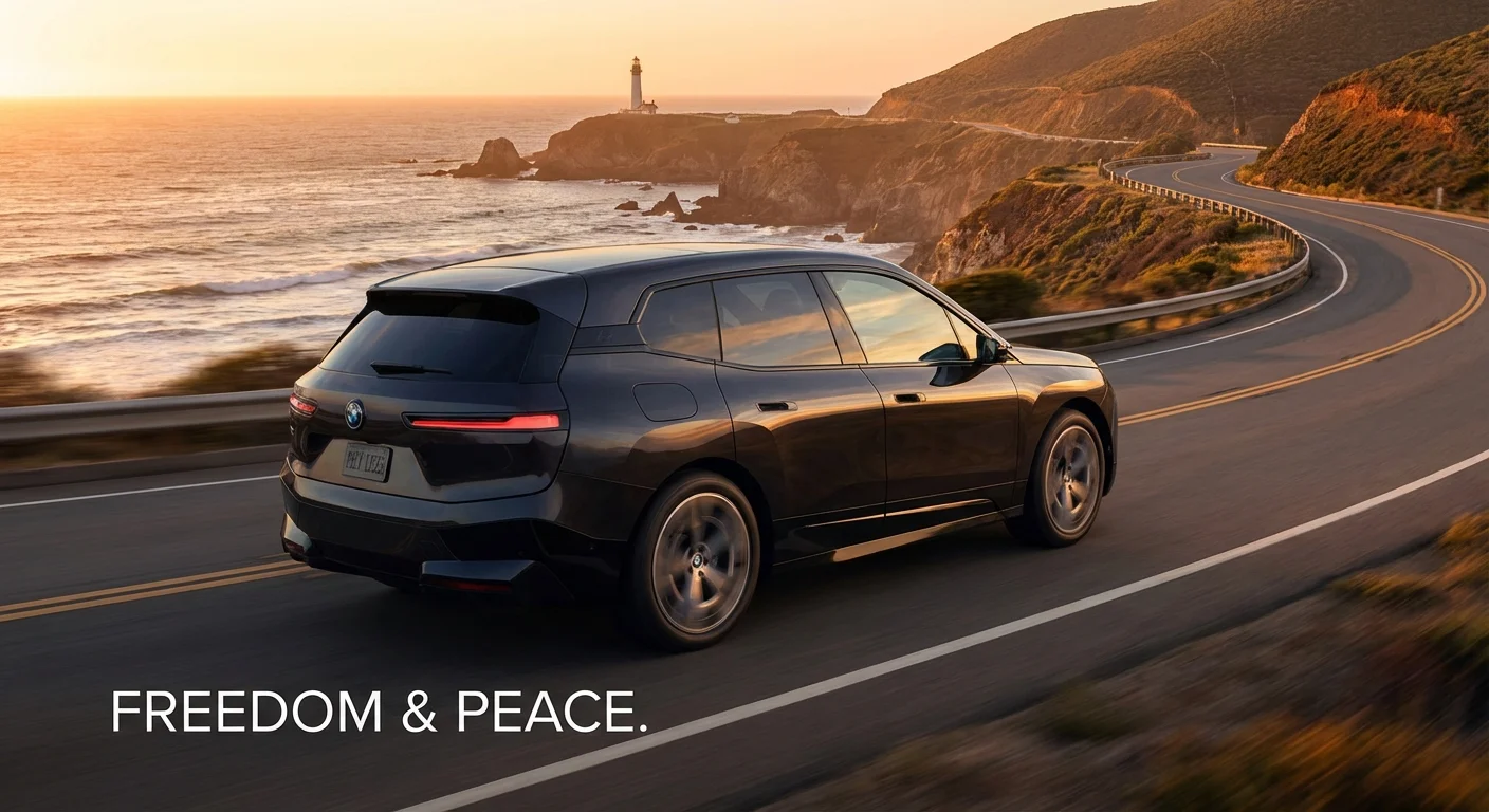 A car driving smoothly on a scenic road, representing a successful purchase journey.