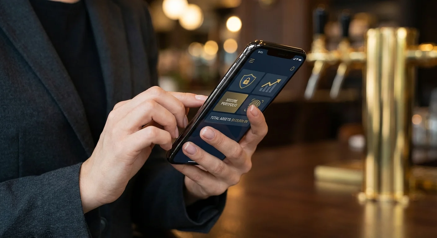 Close-up of a person using a secure financial tracking app on their smartphone.