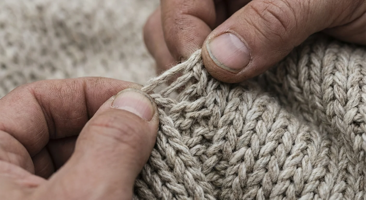 Close-up of hands feeling the texture and density of a high-quality fabric.