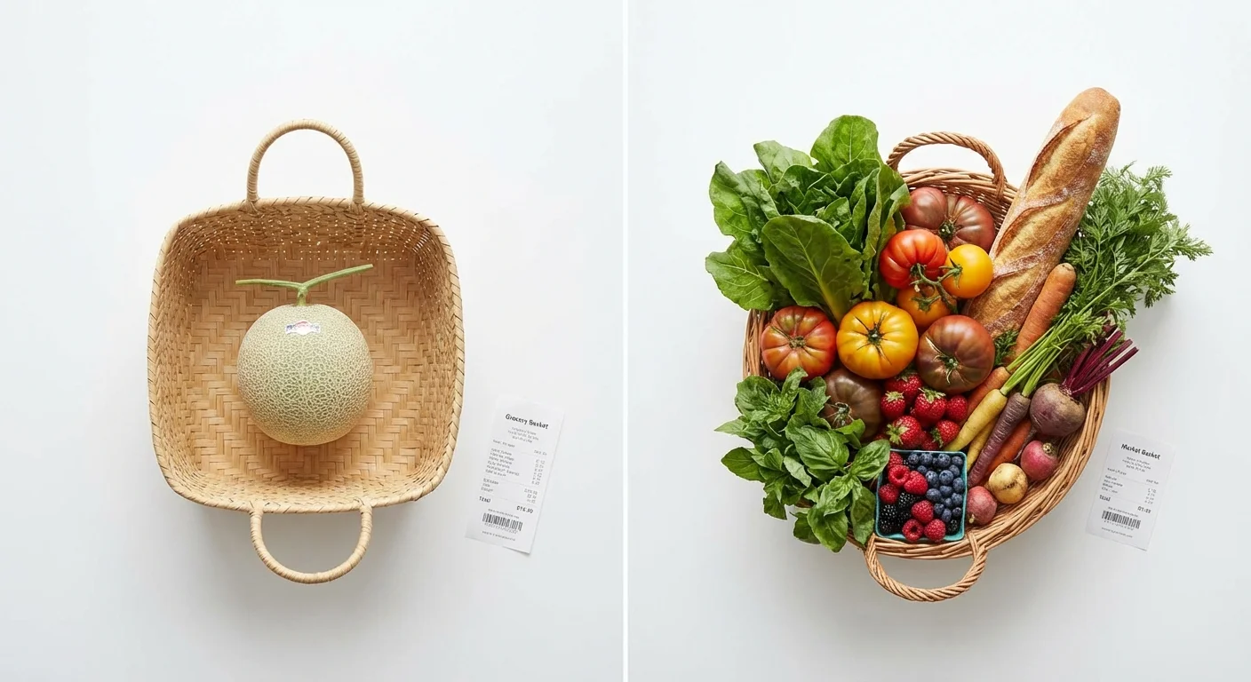 Comparison of a small expensive basket vs a large affordable basket.
