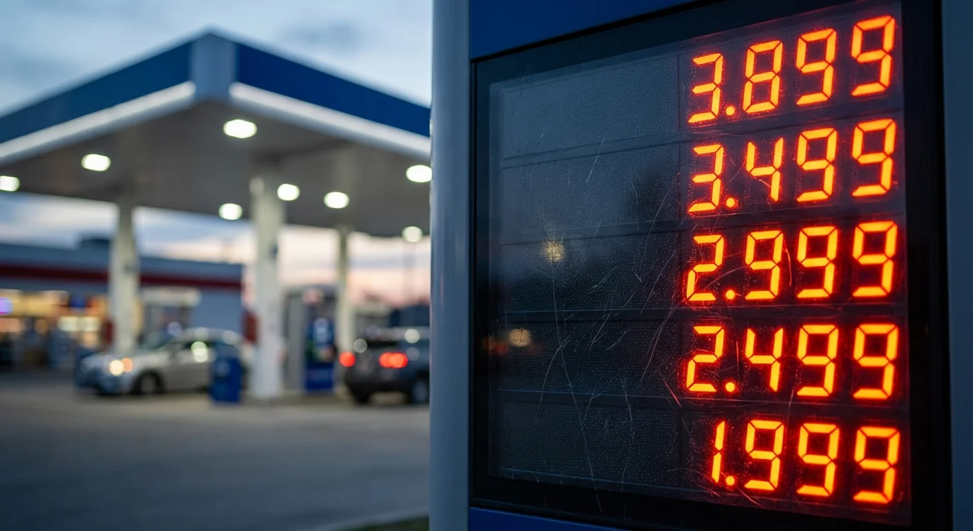 Close-up of a digital gas pump display showing a price discount.