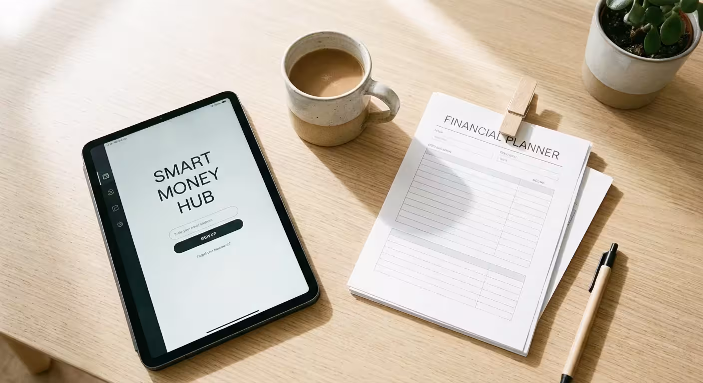 An organized desk with a tablet and documents, representing different planning options.