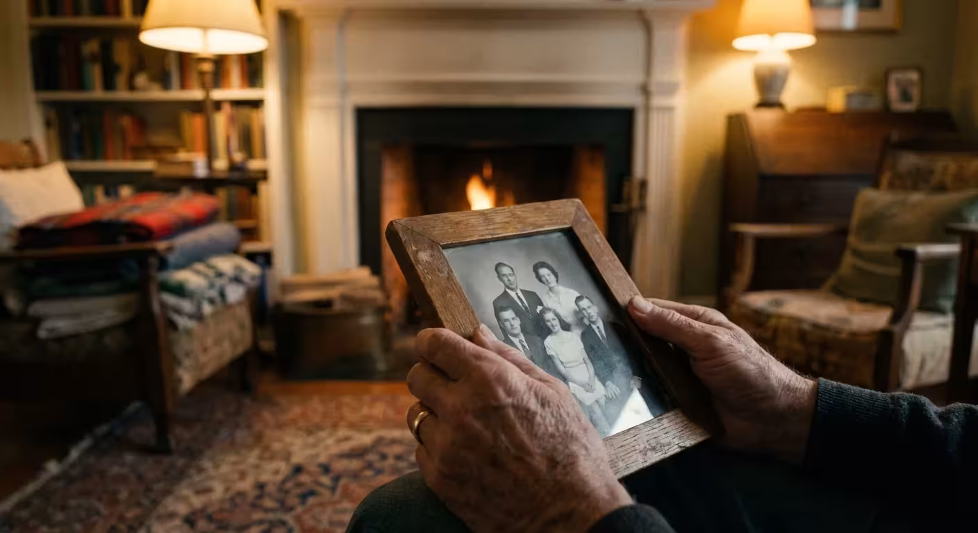 Close-up of hands holding a family photo, representing the emotional weight of estate planning.