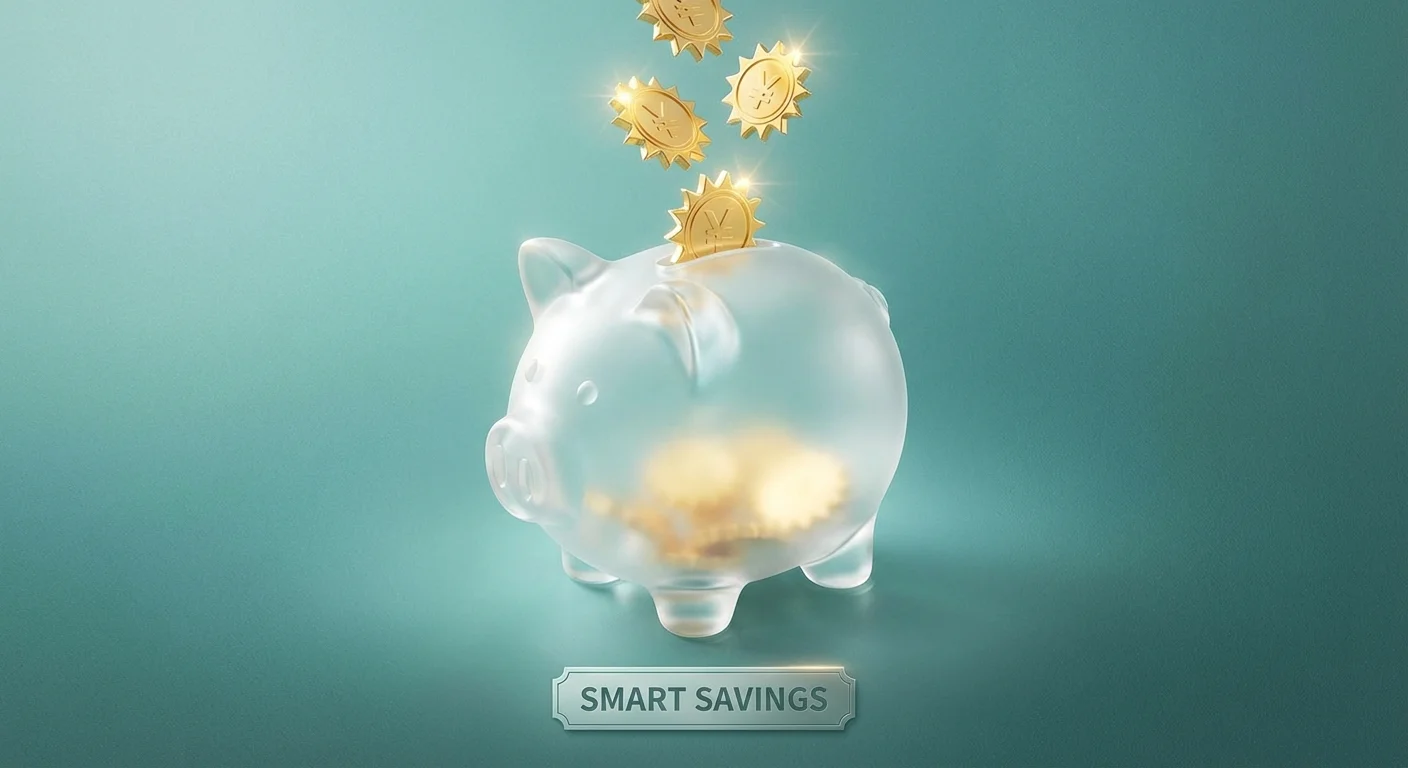 A frosted glass piggy bank being filled with golden sun coins.