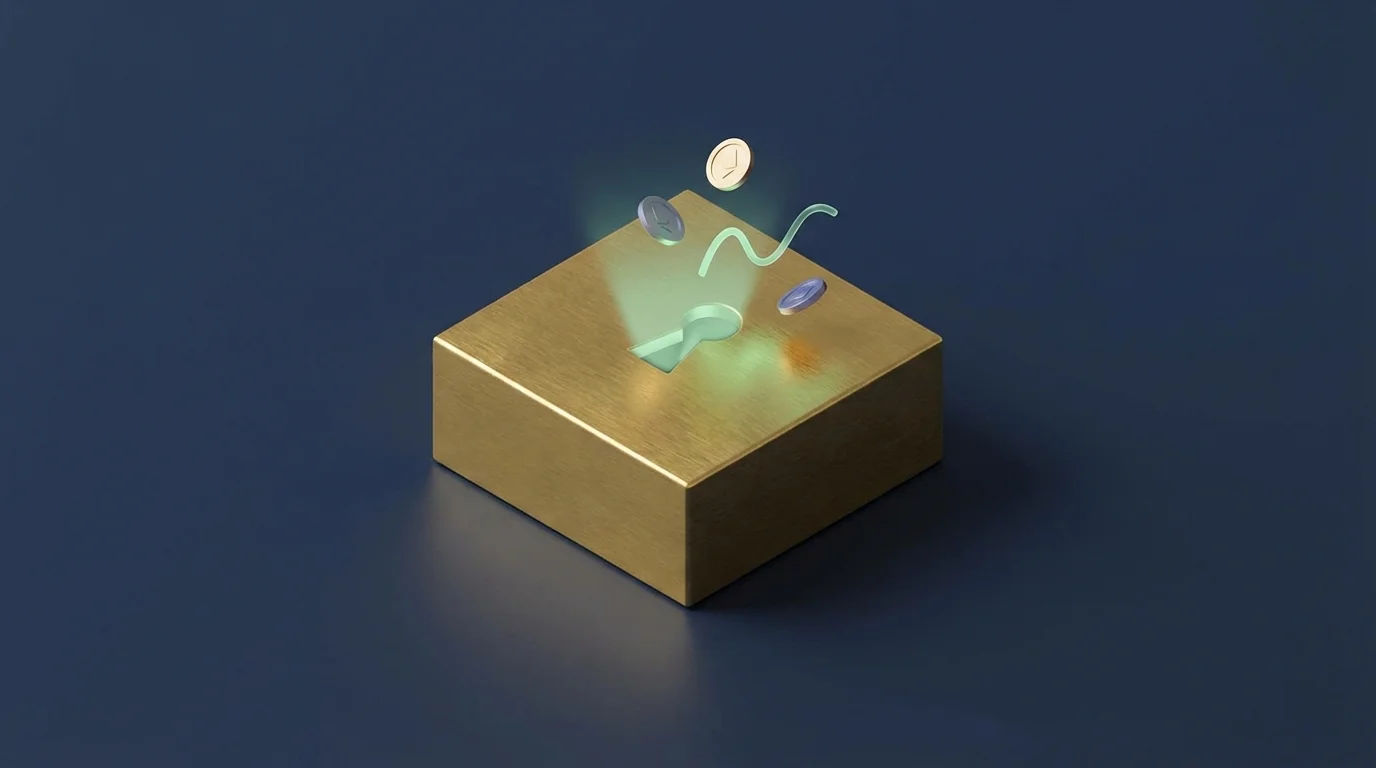 3D gold block with a glowing center representing unlocked value.