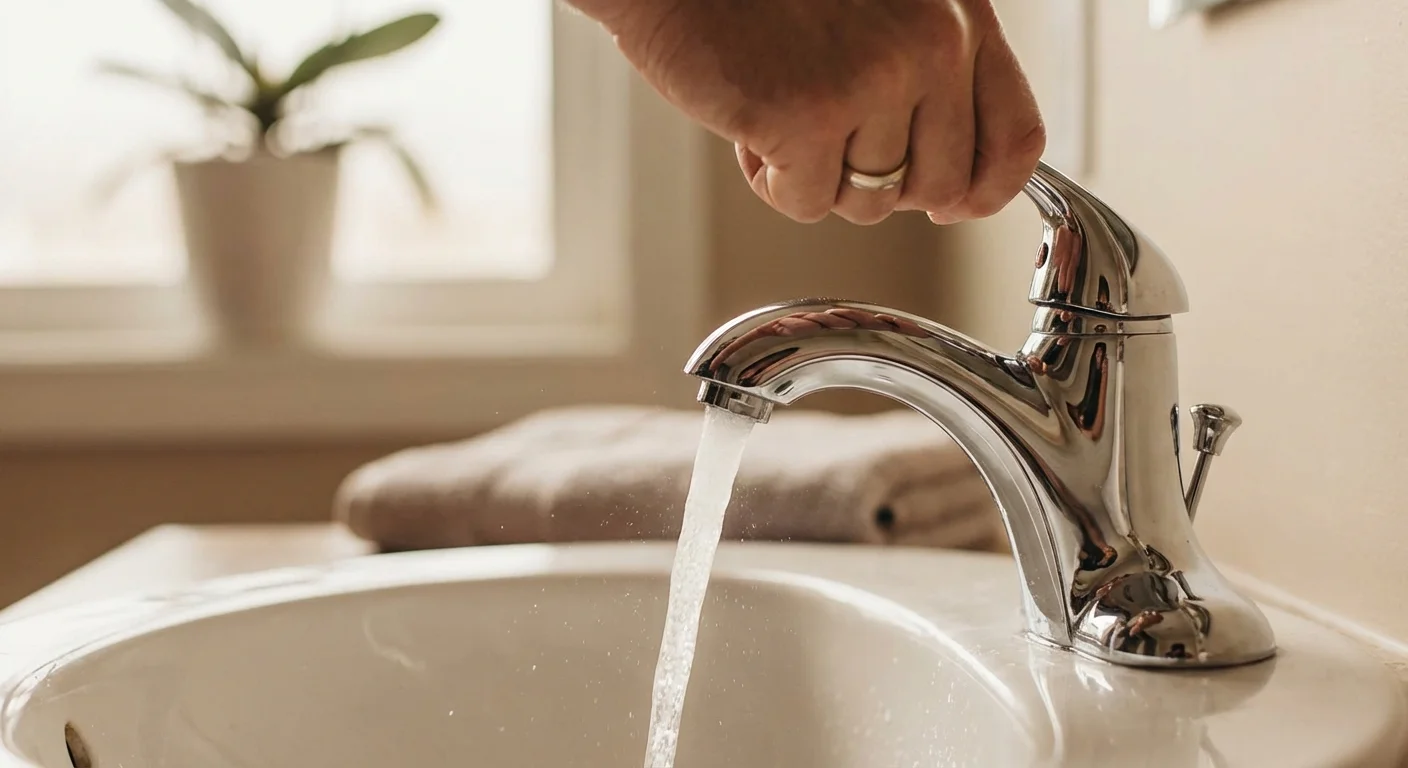 A hand adjusting a sleek smart thermostat on a clean white wall in a sunlit home.