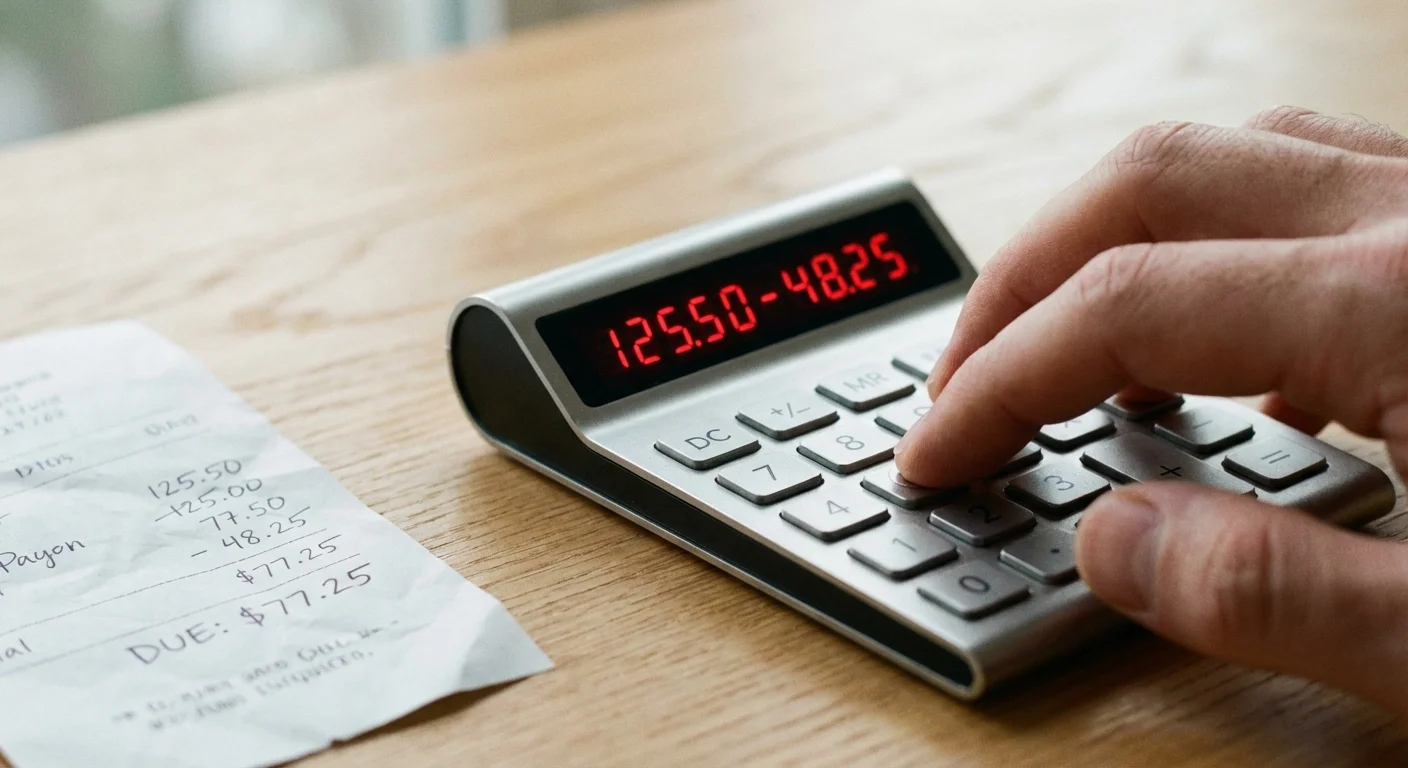 Close-up of a person calculating savings on an internet bill.