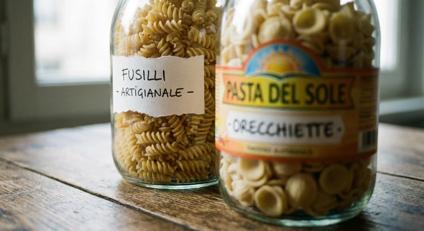 Comparison of store brand and name brand pasta jars.