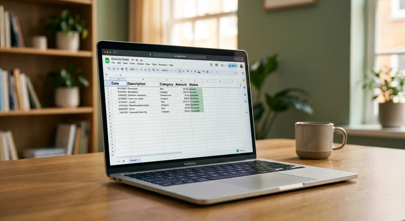 A laptop screen displaying the initial headers of a budget spreadsheet in Google Sheets.