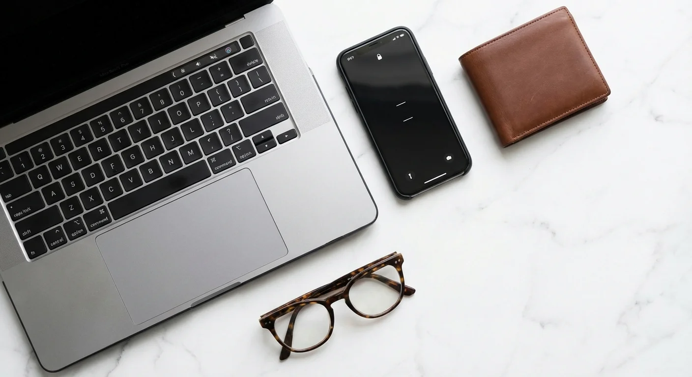 A flat-lay of premium electronics and a wallet representing smart financial choices.