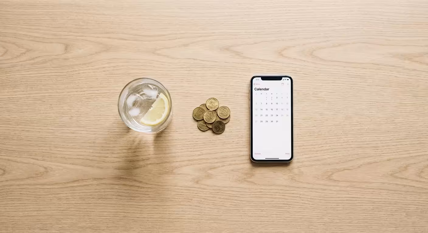 A flat lay of a smartphone, a paper coupon, and a shopping list on a wooden table.