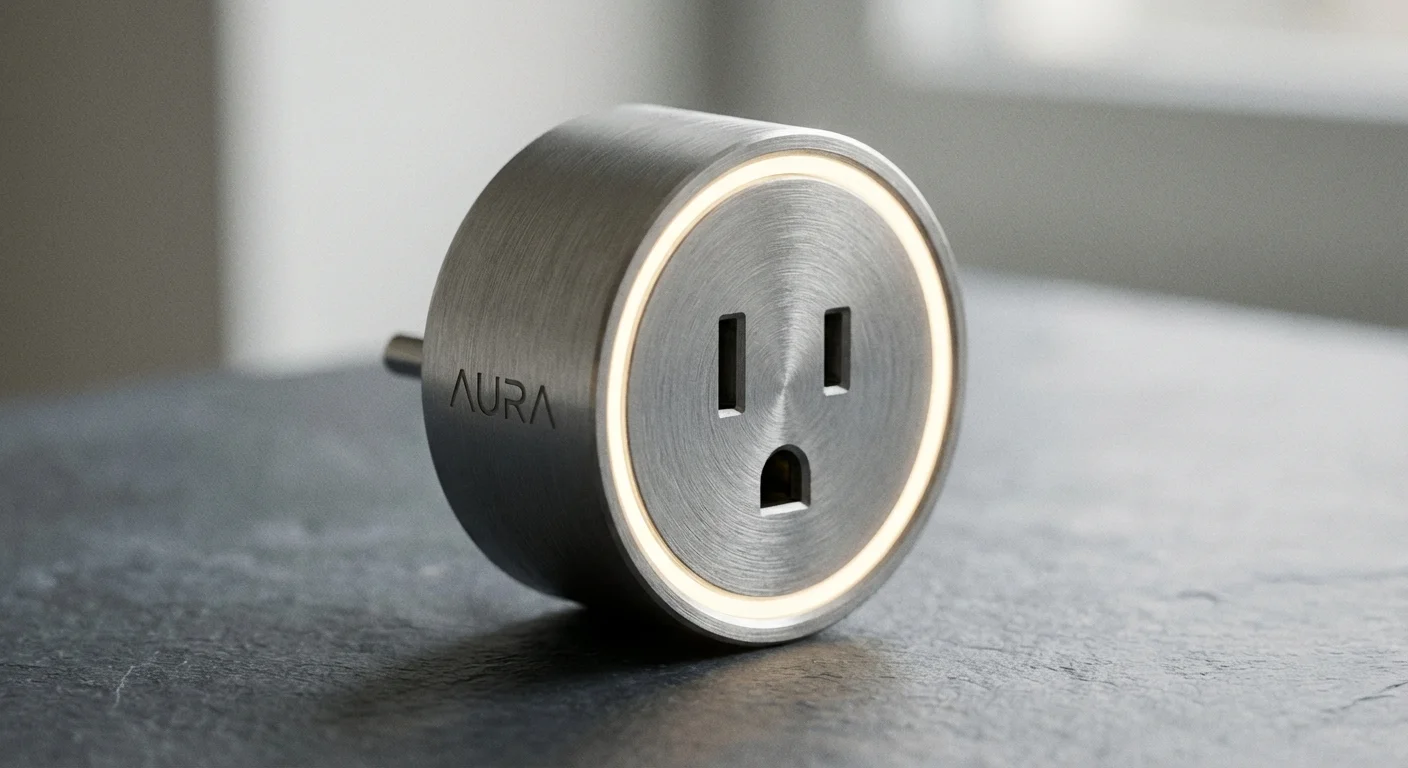Macro shot of a high-quality, brushed metal smart plug showing premium build quality.