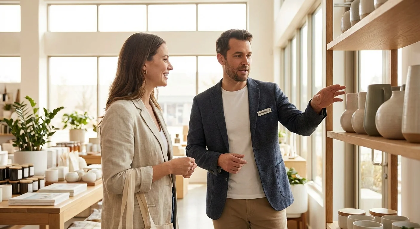 A shopper and a store manager having a professional conversation.