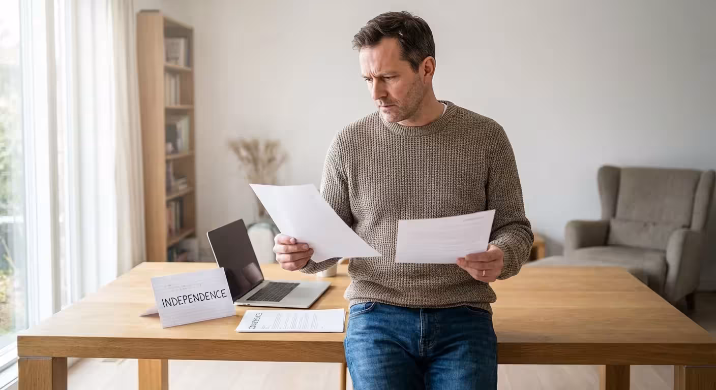 A man using a headset and following a script for a phone negotiation.