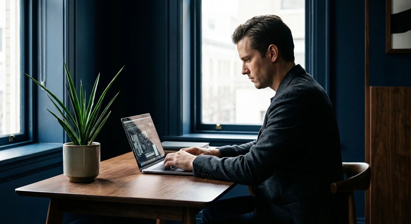 A focused person working at a clean, professional desk.