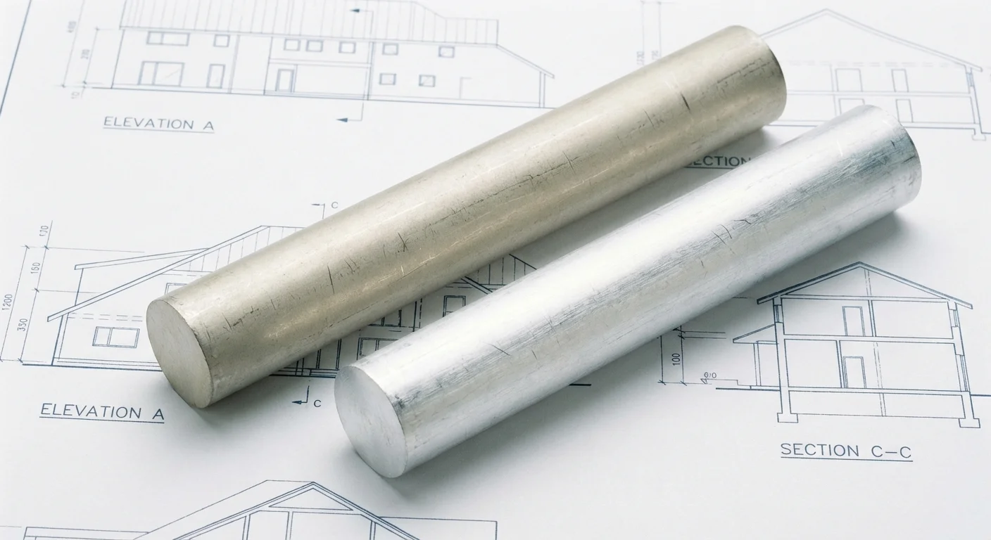 Magnesium and aluminum anode rods laid out on a white technical drawing.
