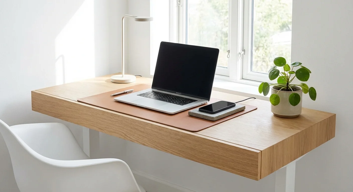 A minimalist home office desk representing automation and efficiency.