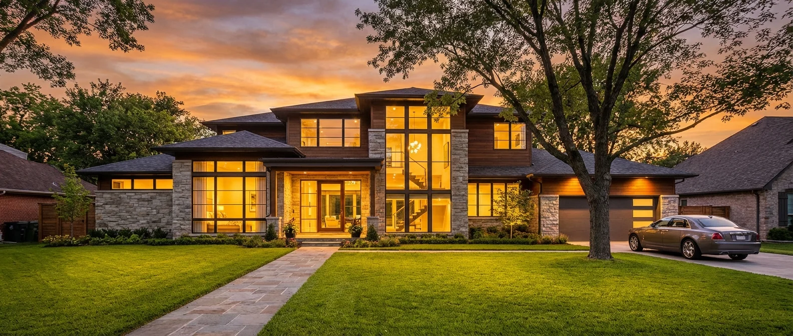 A professional waste consultant talking to a homeowner in a bright driveway.
