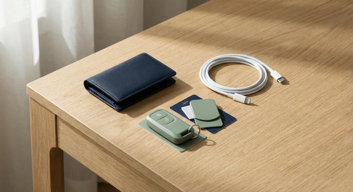 A leather wallet and EV keys on a table, symbolizing financial management.