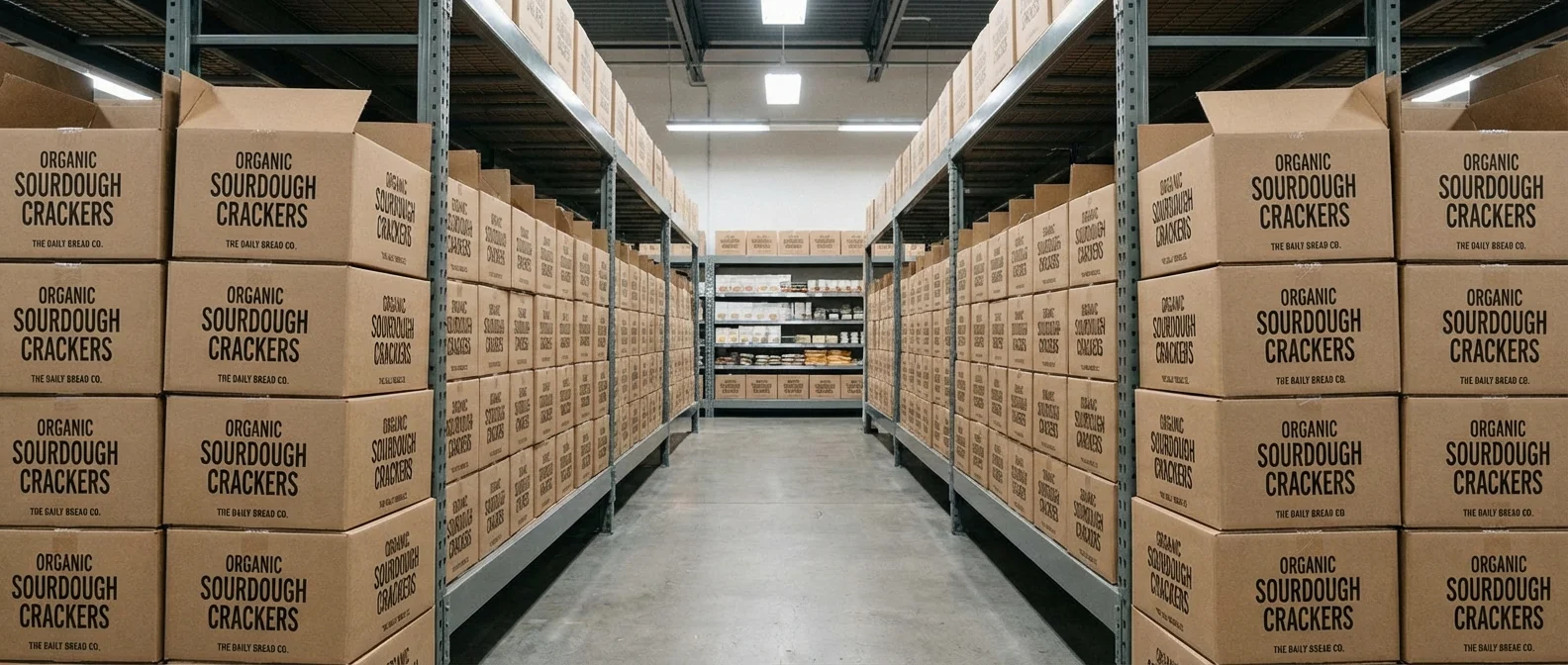 A clean, organized grocery aisle showing the efficient limited-assortment model.