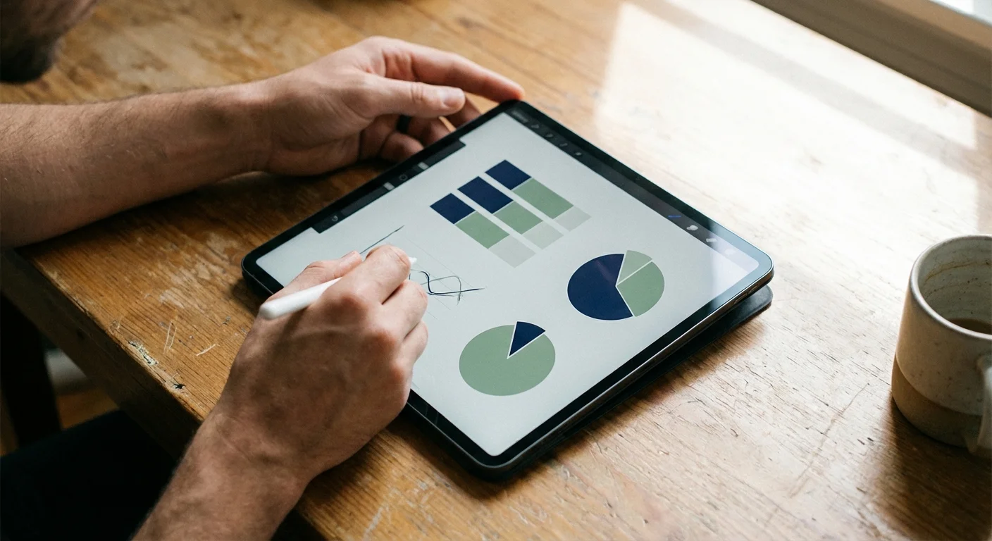 A person reviewing a cost comparison chart on a tablet in a home office.