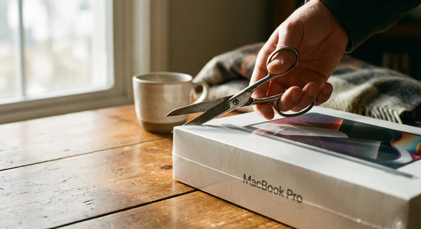 Close-up of hands on a laptop with a digital lock icon, representing a credit freeze.