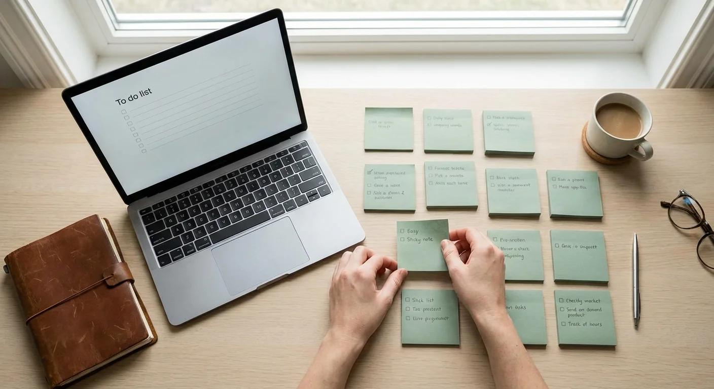 A flat-lay of a laptop and journal, showing a customized planning process.