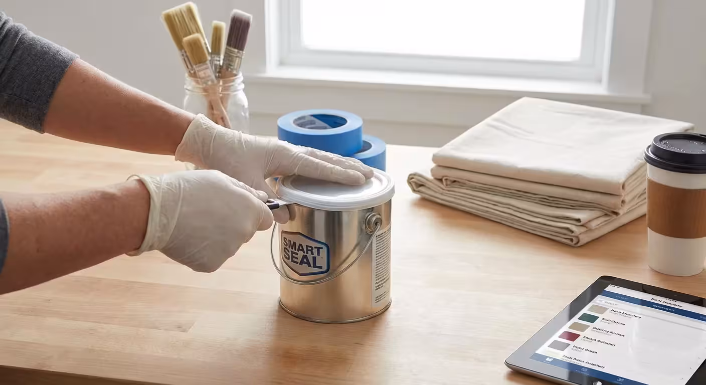 A hand pulls a forgotten jar from the back of a cluttered pantry shelf, showing the waste of hidden inventory.