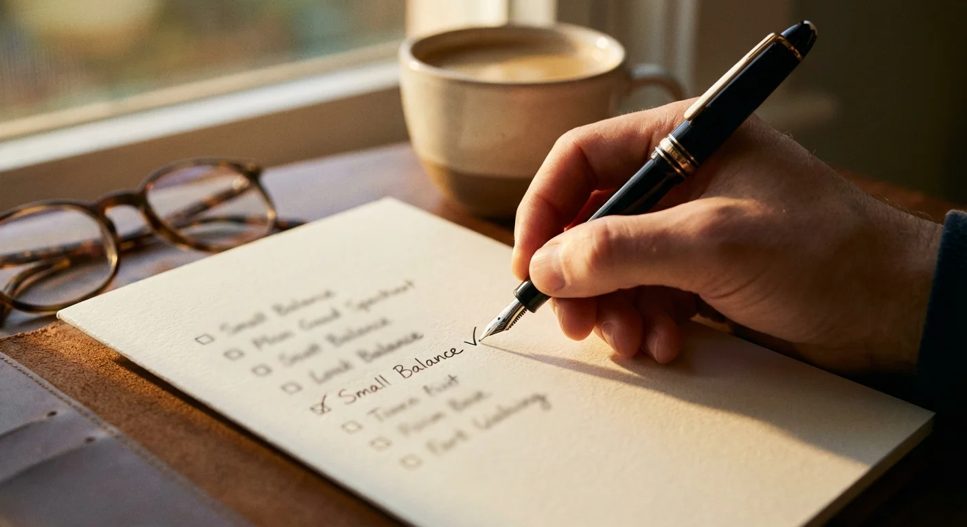 Close-up of a hand checking off a task on a paper list, symbolizing a small financial win.