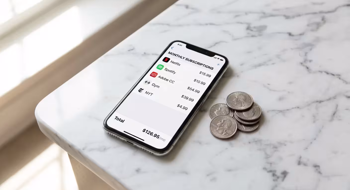 Hands marking a calendar on a minimalist white desk next to a smartphone.