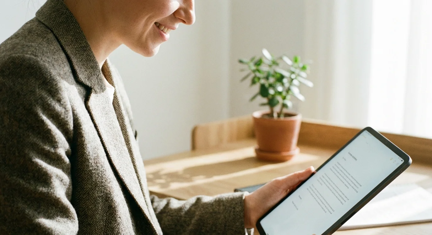 A person reading consumer rights information on a tablet in a home office.