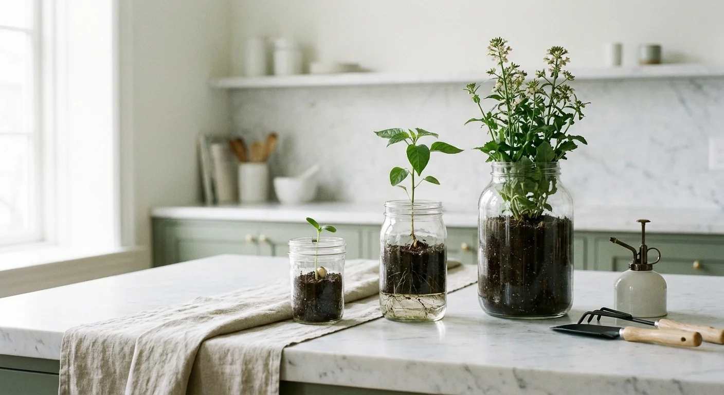 Three glass jars with plants at different growth stages, representing account comparisons.