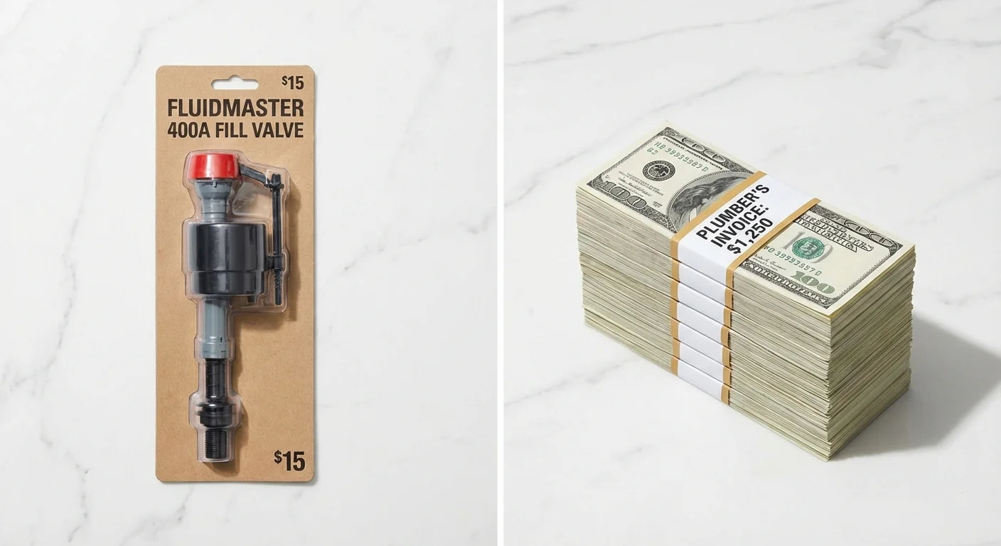 A side-by-side comparison of a cheap repair kit and a large stack of cash.