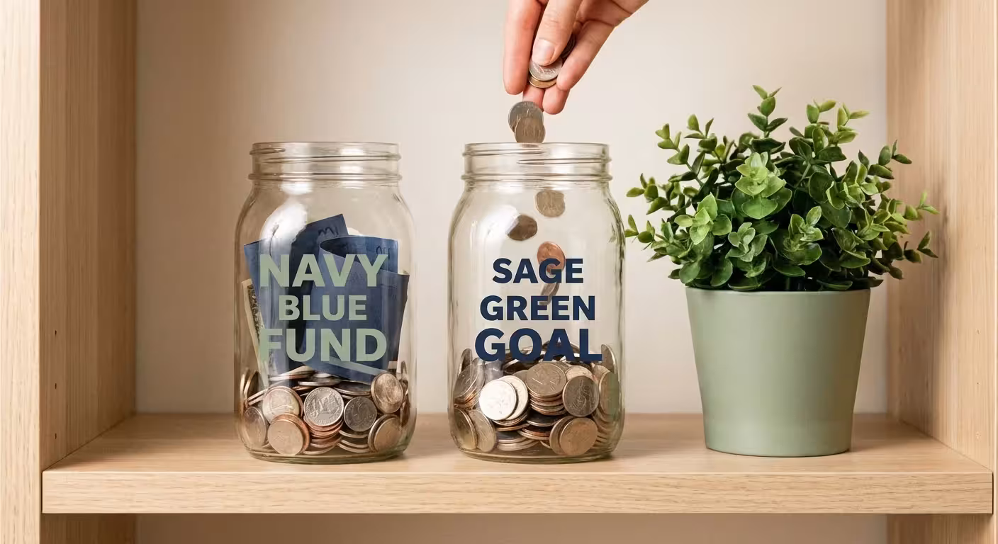 Two glass jars on a shelf representing savings for different financial seasons.
