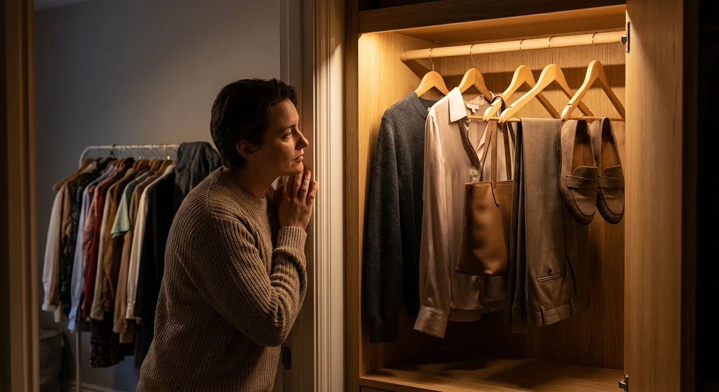 A person looking at a small, curated selection of high-quality clothing.