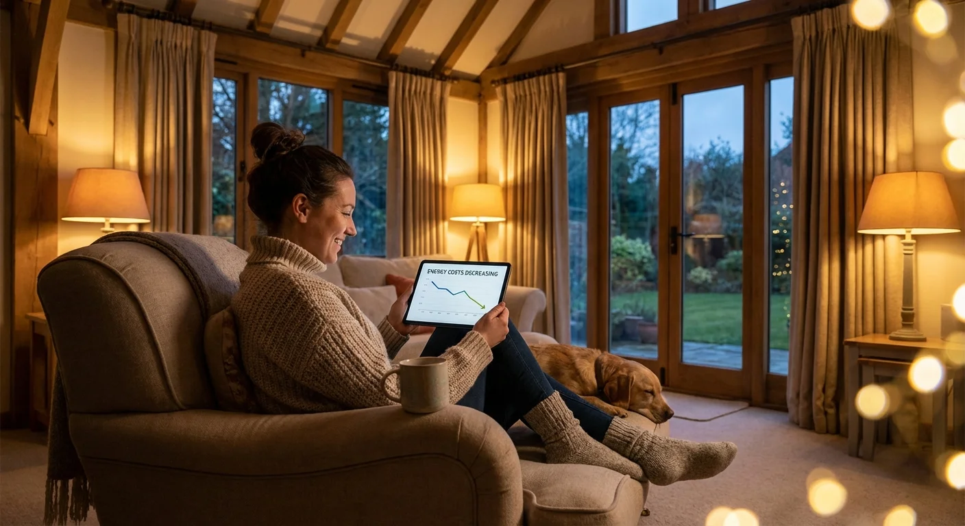 A person sitting on a sofa looking thoughtfully away from a tablet showing an online shopping cart.