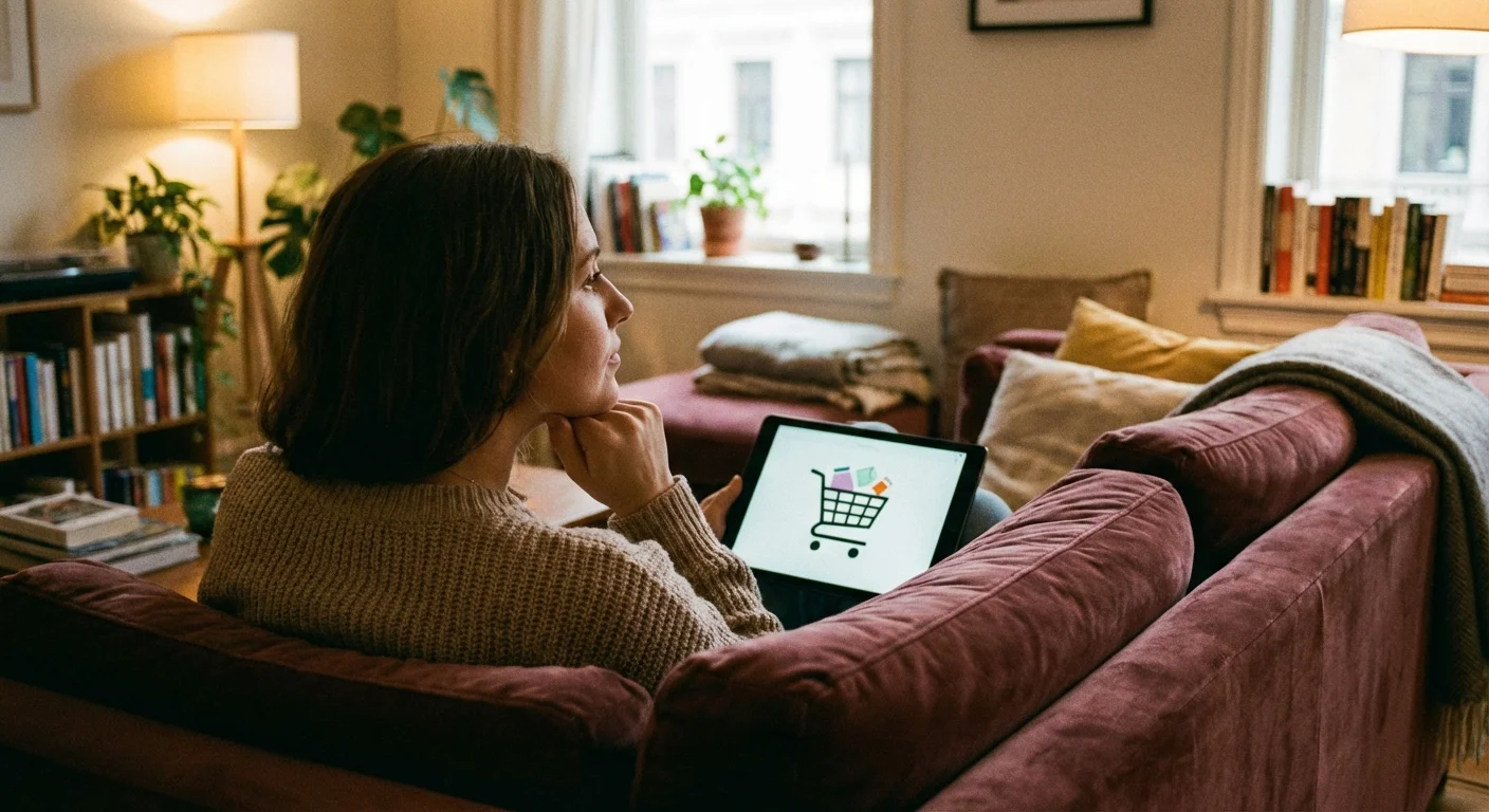Close-up of a person using a banking app to transfer money in a modern kitchen.
