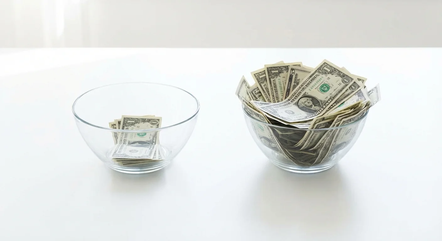 Two glass bowls side-by-side with different amounts of cash, showing insurance savings comparisons.
