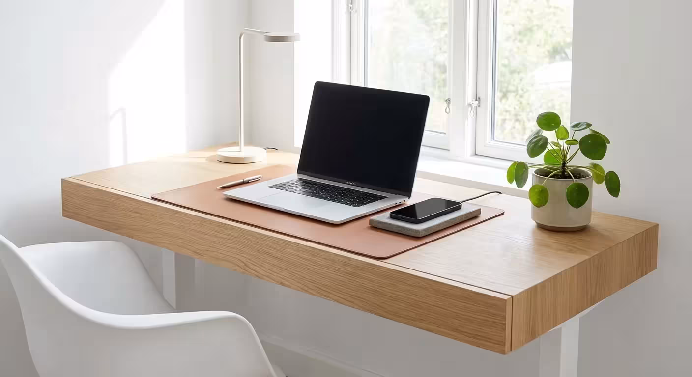 A minimalist home office desk representing automation and efficiency.